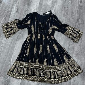 Black and Gold Paisley Dress